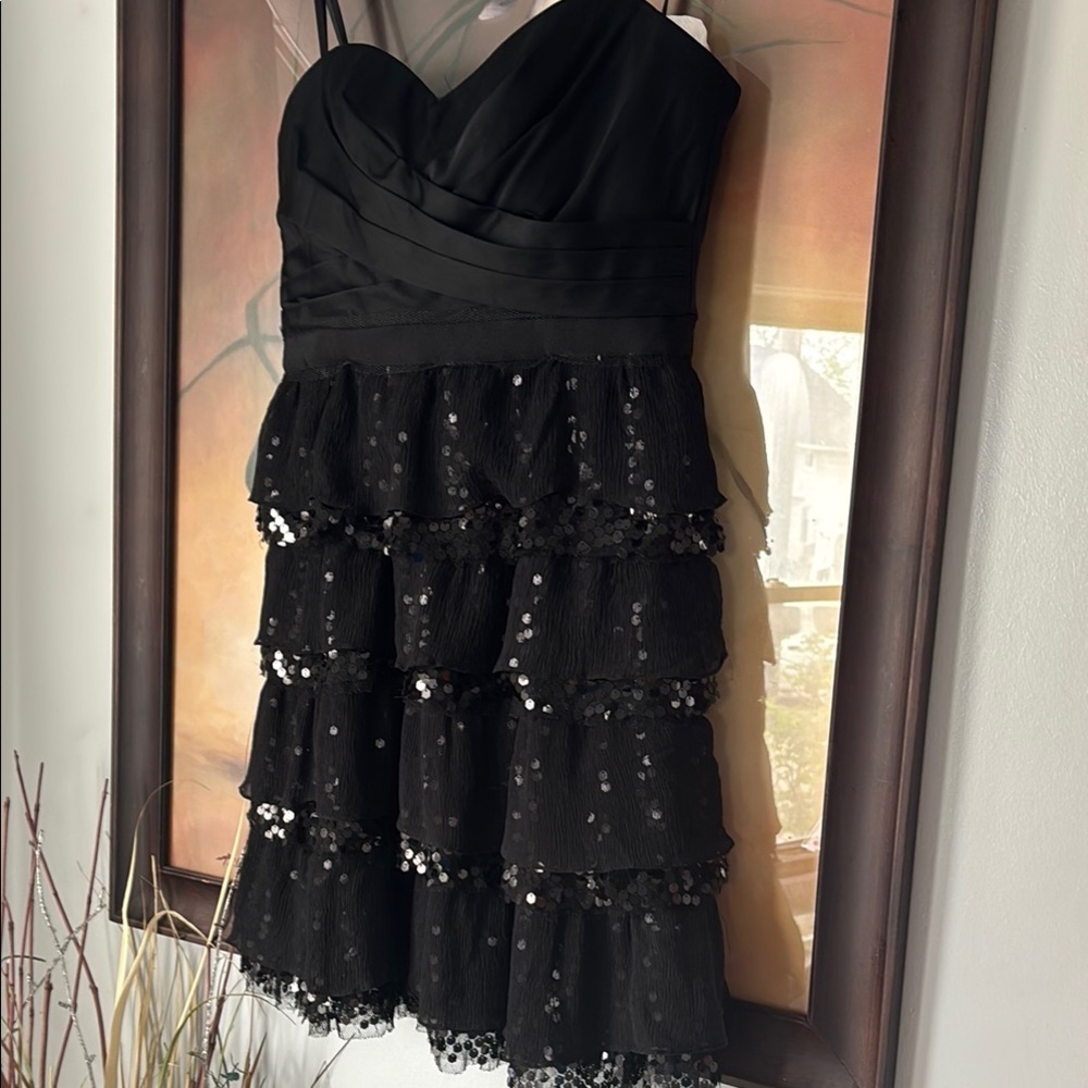 MaxAzria Black Sequin Tiered Midi Skirt Size 8